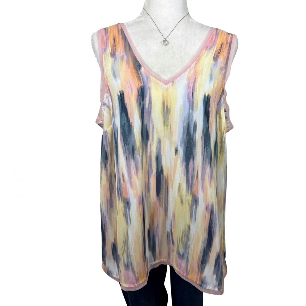 Torrid NEW Georgette Raw Edge Tank Stripe White Purple Pink Yellow 00 Med Lg 10